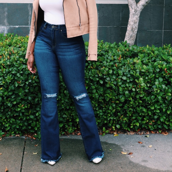 Ymi High Waist Distressed Flare Jeans 